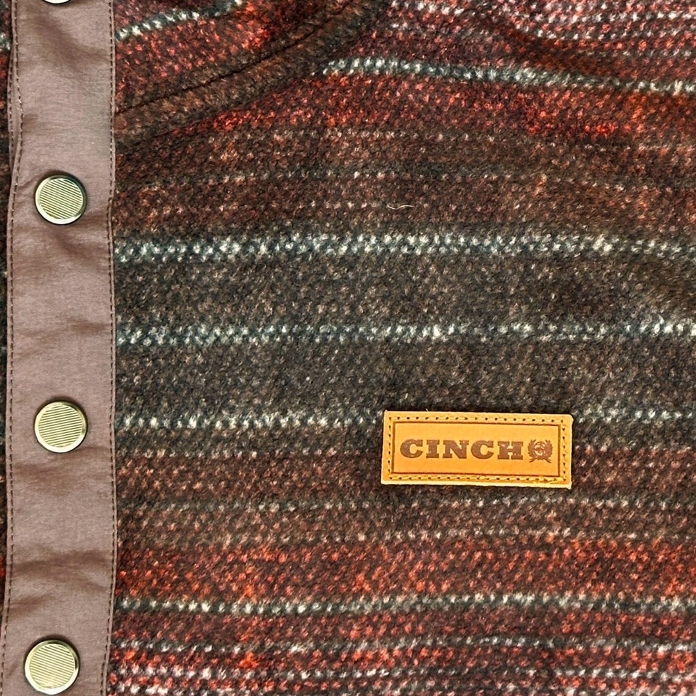 Cinch Cozy Western Printed Fleece 1/4 Snap Pullover Red/Brown Stripe Men’s 3XL - Picture 6 of 8